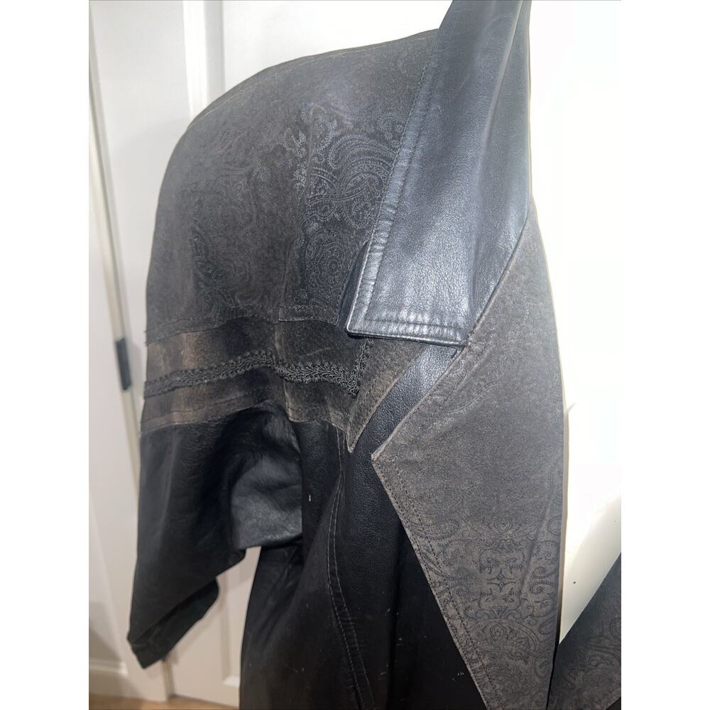 Winlit Womens Leather Paisley Vintage 80s Trench Coat Oversized Size M Black - Picture 3 of 9